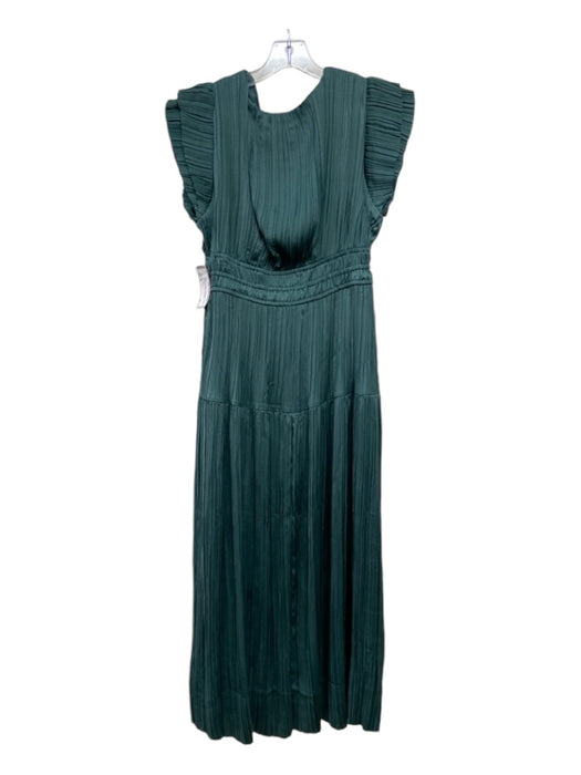 Moon River Size M Green Polyester micropleats V Neck Cap Sleeve Maxi Dress Green / M