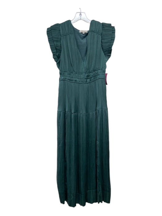 Moon River Size M Green Polyester micropleats V Neck Cap Sleeve Maxi Dress Green / M