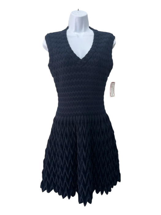 Alaia Size 40 Navy Blue Wool Blend Sleeveless Back Zip A Line V Neck Dress Navy Blue / 40