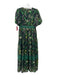 Entro Size M Green & Black Print Polyester Floral Short Puff Sleeve Maxi Dress Green & Black Print / M