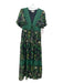 Entro Size M Green & Black Print Polyester Floral Short Puff Sleeve Maxi Dress Green & Black Print / M