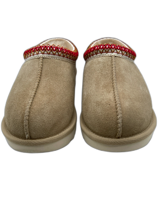 Ugg Shoe Size 6 Beige & Red Suede Stitching Slip On Rubber Sole Slippers Beige & Red / 6