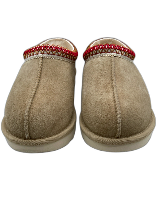 Ugg Shoe Size 6 Beige & Red Suede Stitching Slip On Rubber Sole Slippers Beige & Red / 6