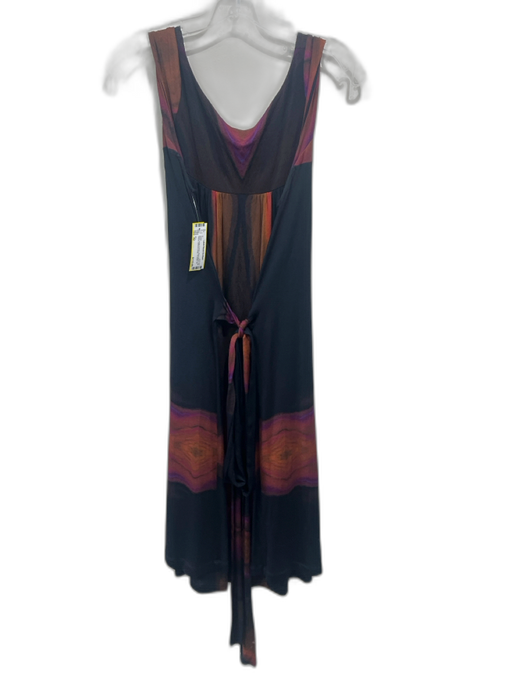 Etro Size 42 Black, purple & brown Rayon Blend Cap Sleeve Gathered Detail Dress Black, purple & brown / 42