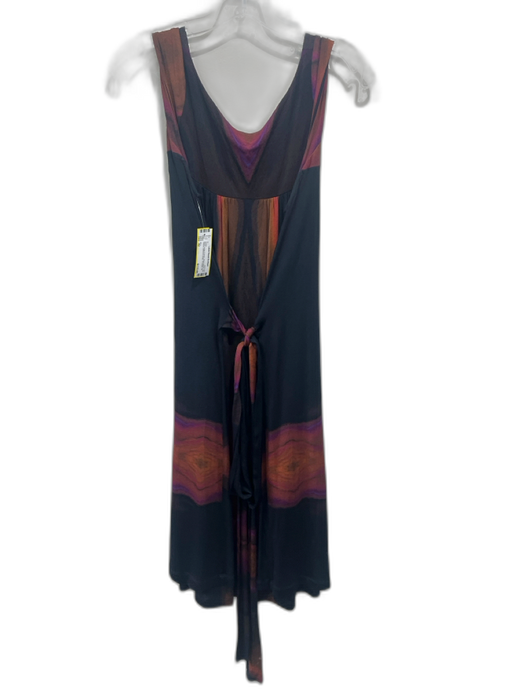 Etro Size 42 Black, purple & brown Rayon Blend Cap Sleeve Gathered Detail Dress Black, purple & brown / 42