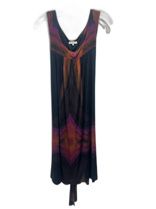 Etro Size 42 Black, purple & brown Rayon Blend Cap Sleeve Gathered Detail Dress Black, purple & brown / 42