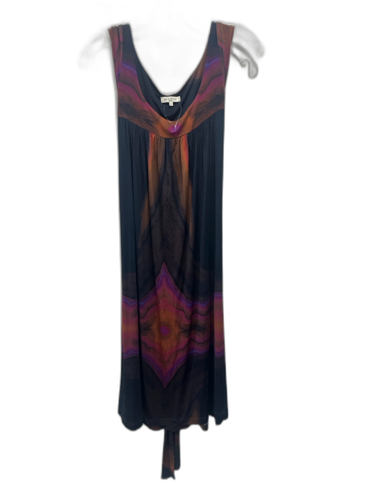 Etro Size 42 Black, purple & brown Rayon Blend Cap Sleeve Gathered Detail Dress Black, purple & brown / 42