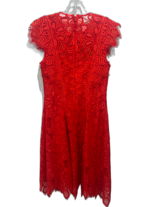 Lela Rose Size 6 Red Orange Nylon Blend Cap Sleeve Lace Overlay Back Zip Dress Red Orange / 6