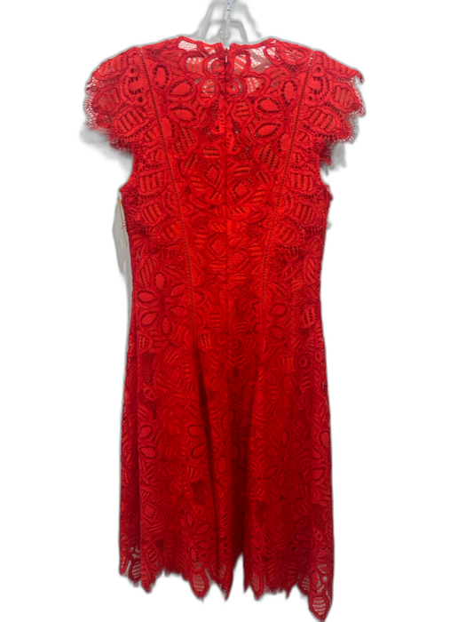 Lela Rose Size 6 Red Orange Nylon Blend Cap Sleeve Lace Overlay Back Zip Dress Red Orange / 6