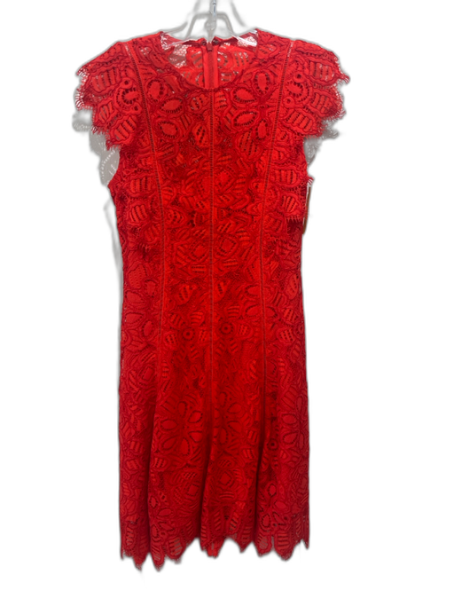 Lela Rose Size 6 Red Orange Nylon Blend Cap Sleeve Lace Overlay Back Zip Dress Red Orange / 6