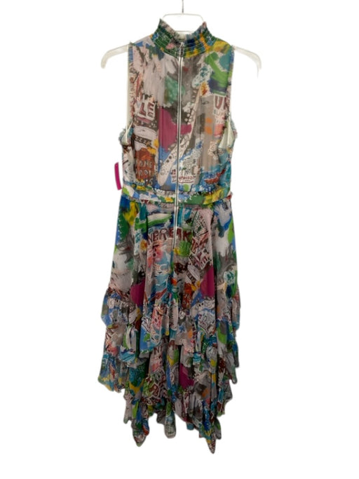 Alice + Olivia Size 8 White & Multi Polyester Sleeveless All Over Print Dress White & Multi / 8