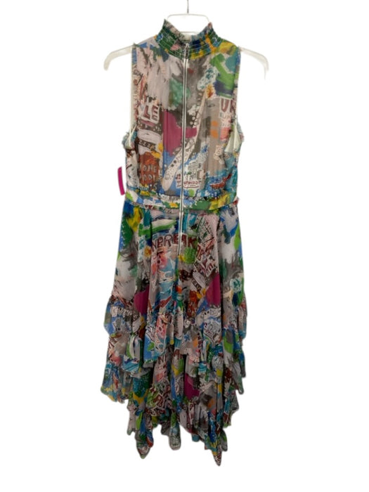 Alice + Olivia Size 8 White & Multi Polyester Sleeveless All Over Print Dress White & Multi / 8