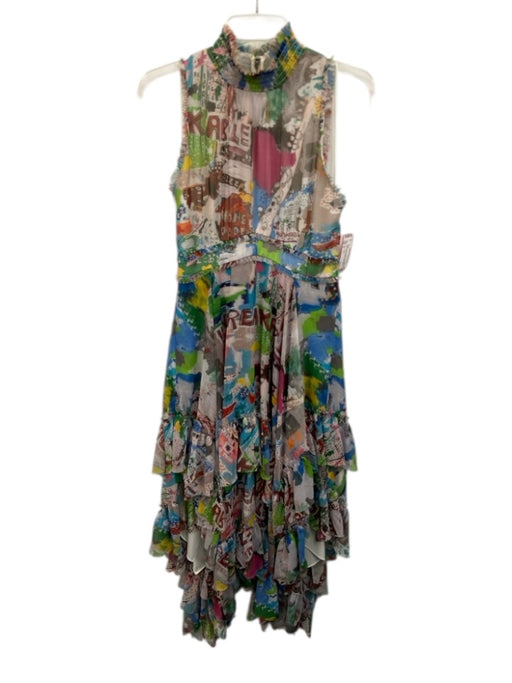 Alice + Olivia Size 8 White & Multi Polyester Sleeveless All Over Print Dress White & Multi / 8
