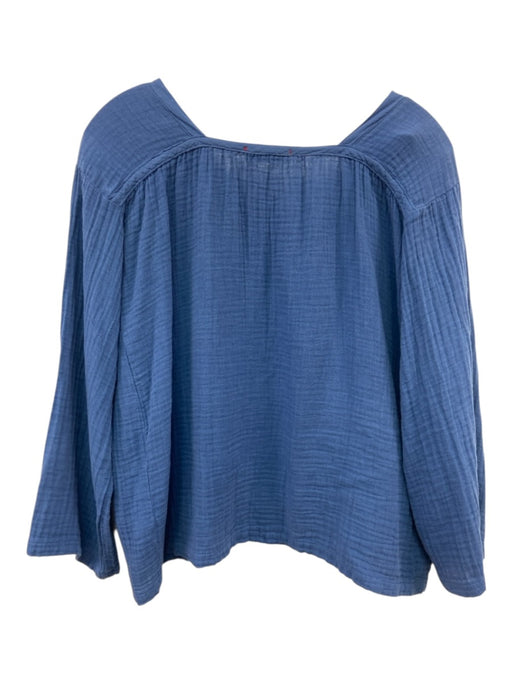 Stark X Size M Blue Cotton Long Sleeve Seersucker Split Neck Skirt Set Blue / M