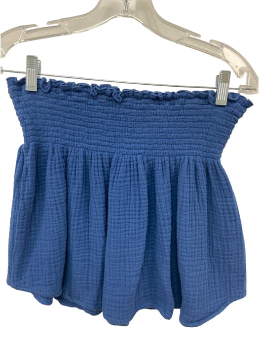 Stark X Size M Blue Cotton Long Sleeve Seersucker Split Neck Skirt Set Blue / M