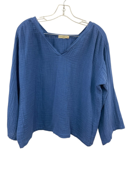 Stark X Size M Blue Cotton Long Sleeve Seersucker Split Neck Skirt Set Blue / M