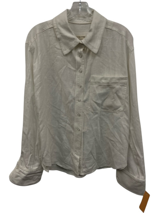 We The Free Size S White Linen Blend Pocket Long Sleeve Button Down Top White / S