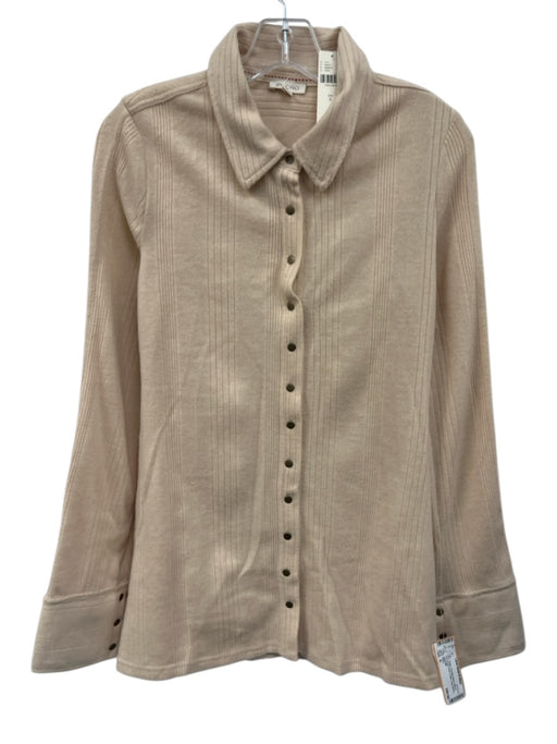 Pilcro Size S Beige Polyester Blend Ribbed Knit Button Down Collar Top Beige / S