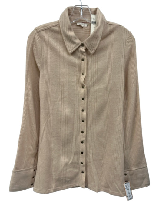 Pilcro Size S Beige Polyester Blend Ribbed Knit Button Down Collar Top Beige / S