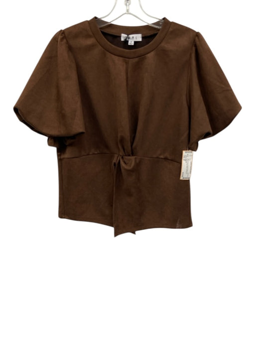 THML Size M Brown Polyester Blend Faux Suede Knotted Waist Puff Sleeve Top Brown / M