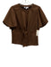THML Size M Brown Polyester Blend Faux Suede Knotted Waist Puff Sleeve Top Brown / M