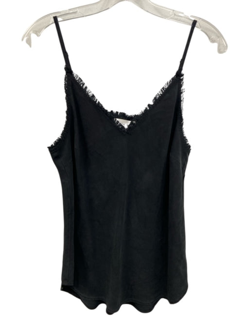 Bella Dahl Size S Black Tencel Lyocell Fringe Trim V Neck Cami Top Black / S