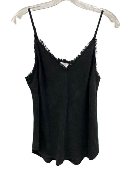 Bella Dahl Size S Black Tencel Lyocell Fringe Trim V Neck Cami Top Black / S