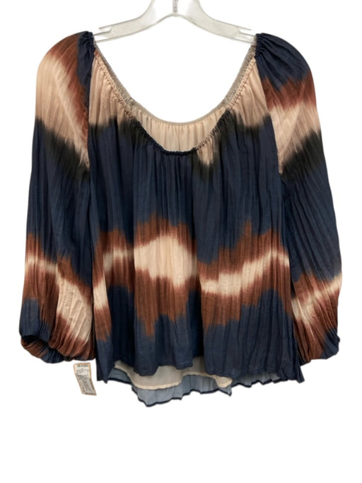 Bella Dahl Size XS / S Blue, Beige, Brown Polyester Pleated Midi Skirt Set Blue, Beige, Brown / XS / S