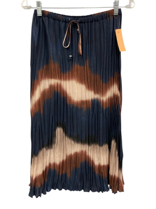 Bella Dahl Size XS / S Blue, Beige, Brown Polyester Pleated Midi Skirt Set Blue, Beige, Brown / XS / S