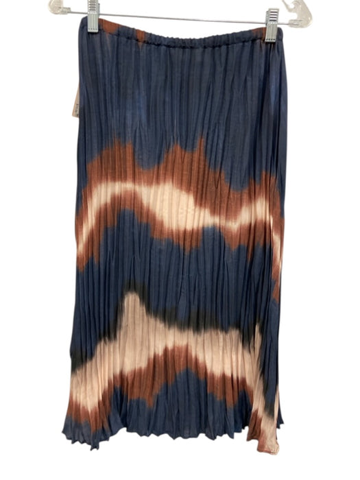 Bella Dahl Size XS / S Blue, Beige, Brown Polyester Pleated Midi Skirt Set Blue, Beige, Brown / XS / S