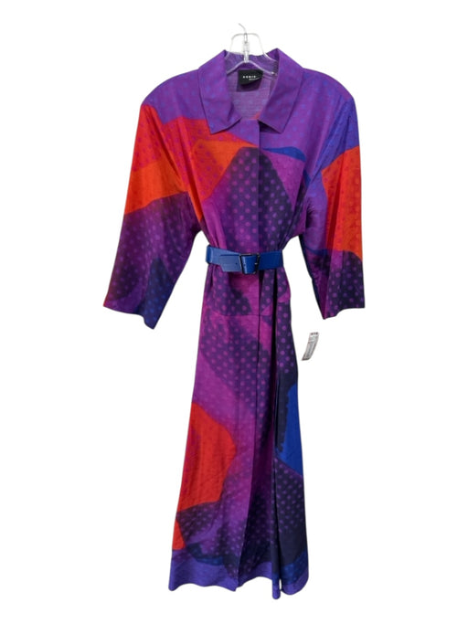 Akris Size 10 Purple & Red print Wool Blend Abstract Button Down Polka dot Dress Purple & Red print / 10