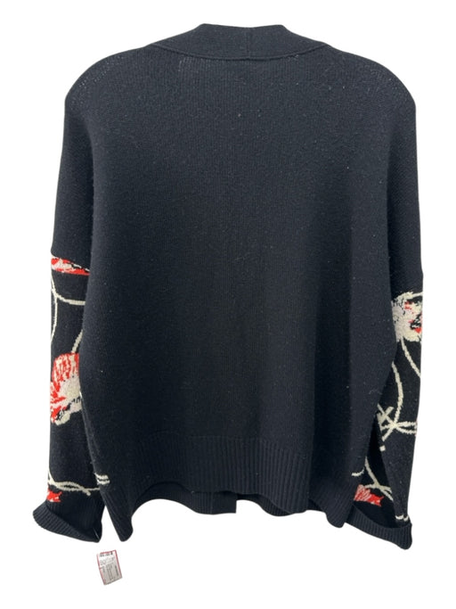 Akris Punto Size 8 Black, White, Red Wool Blend Button Floral Abstract Cardigan Black, White, Red / 8