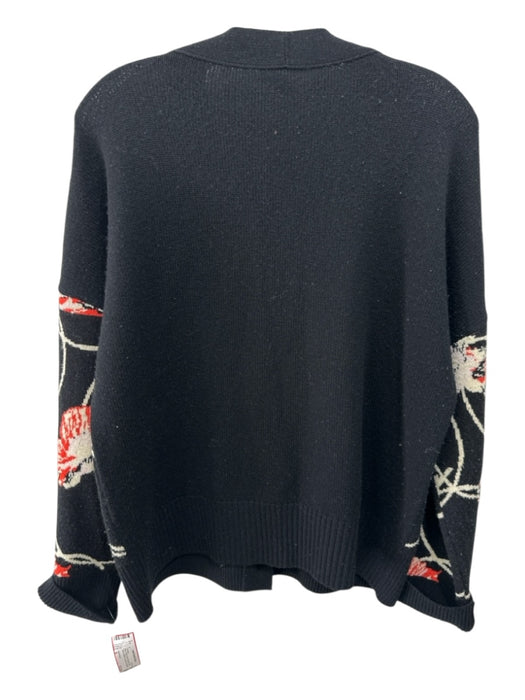Akris Punto Size 8 Black, White, Red Wool Blend Button Floral Abstract Cardigan Black, White, Red / 8