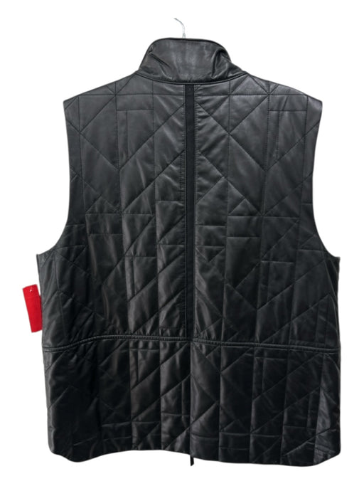 Lafayette 148 Size L Black Leather Zip Front Quilted Pockets Vest Black / L