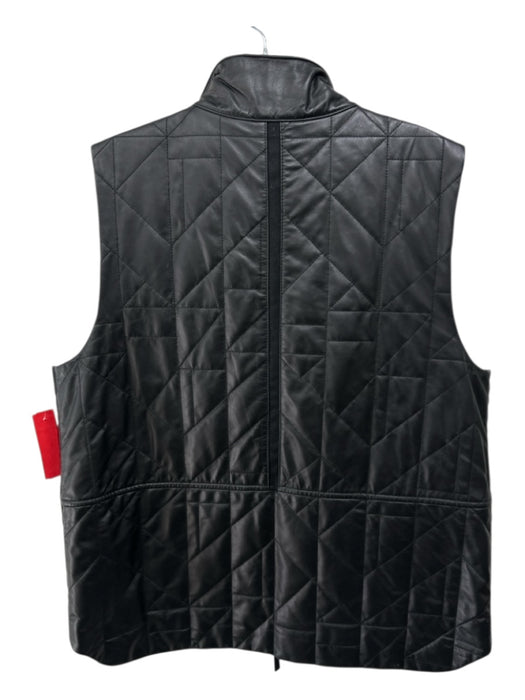 Lafayette 148 Size L Black Leather Zip Front Quilted Pockets Vest Black / L