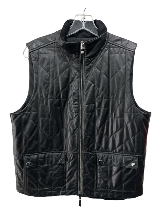 Lafayette 148 Size L Black Leather Zip Front Quilted Pockets Vest Black / L