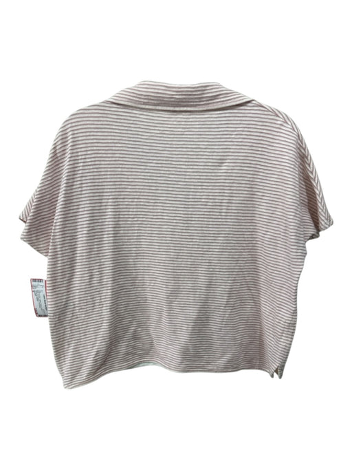 Lafayette Size S White & Pink Cotton Stripe Collar V Neck short sleeve Top White & Pink / S