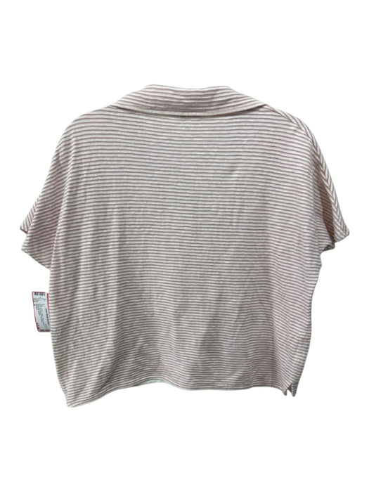 Lafayette Size S White & Pink Cotton Stripe Collar V Neck short sleeve Top White & Pink / S