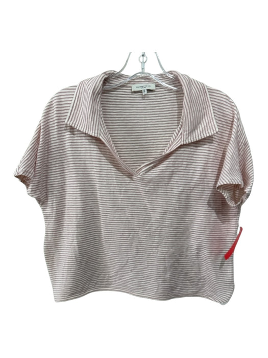 Lafayette Size S White & Pink Cotton Stripe Collar V Neck short sleeve Top White & Pink / S