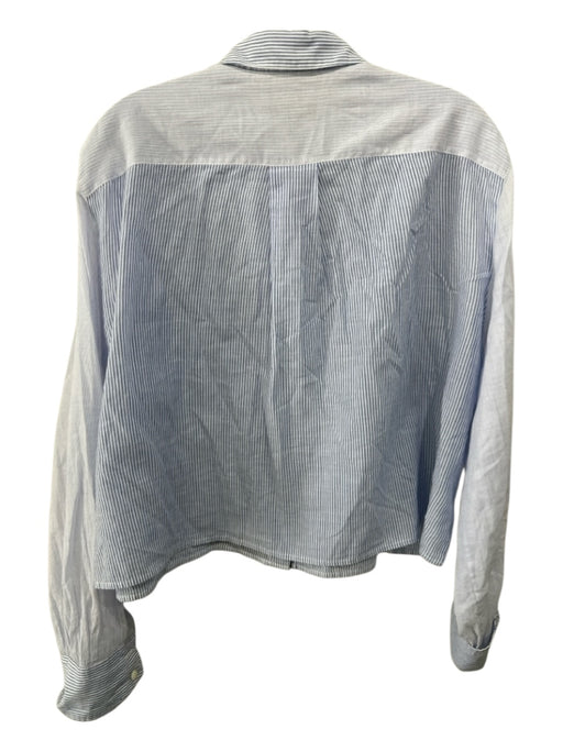 Rag & Bone Size L Blue & White Cotton Button Pinstripe Pattern Block Top Blue & White / L