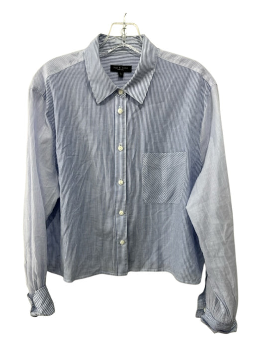 Rag & Bone Size L Blue & White Cotton Button Pinstripe Pattern Block Top Blue & White / L