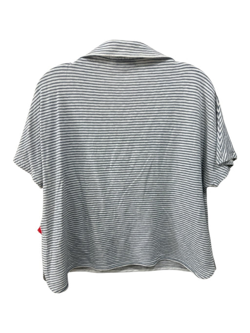 Lafayette 148 Size M Blue & White Cotton Blend Horizontal Stripes Collar Top Blue & White / M