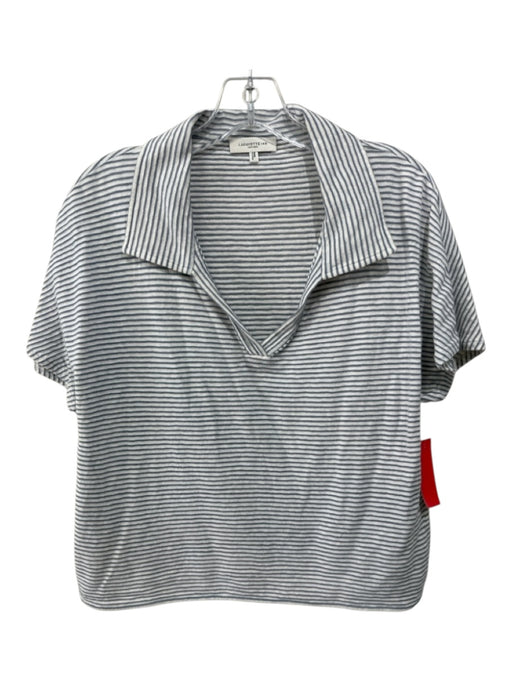 Lafayette 148 Size M Blue & White Cotton Blend Horizontal Stripes Collar Top Blue & White / M