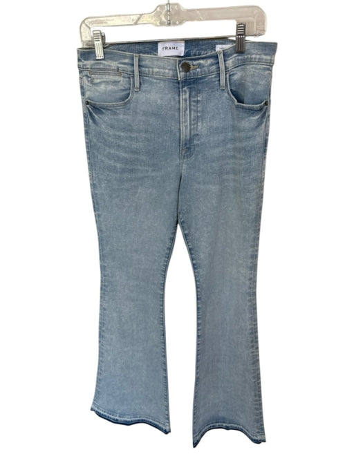 Frame Size 30 Light Wash Cotton Blend High Rise Flare Raw Hem Jeans Light Wash / 30