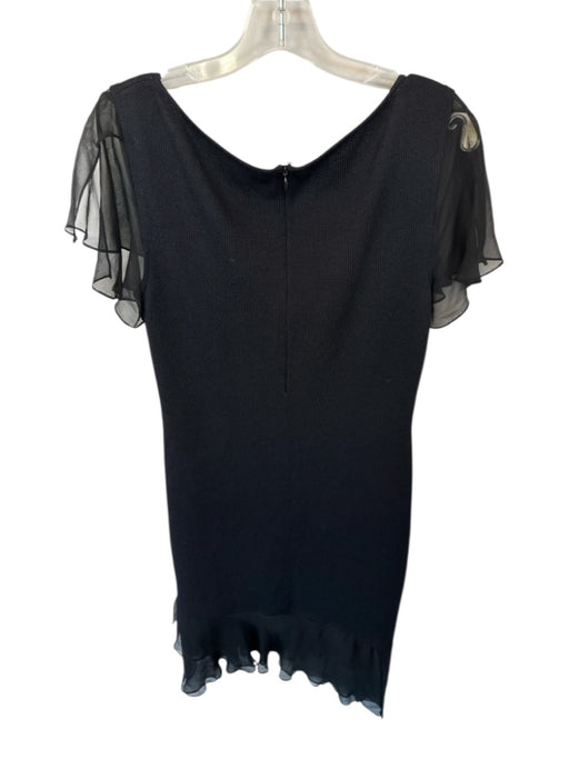 St. John Size 10 Black Wool Blend Flutter Sleeves Mesh Detail Back Zip Dress Black / 10