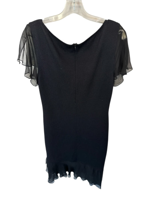 St. John Size 10 Black Wool Blend Flutter Sleeves Mesh Detail Back Zip Dress Black / 10