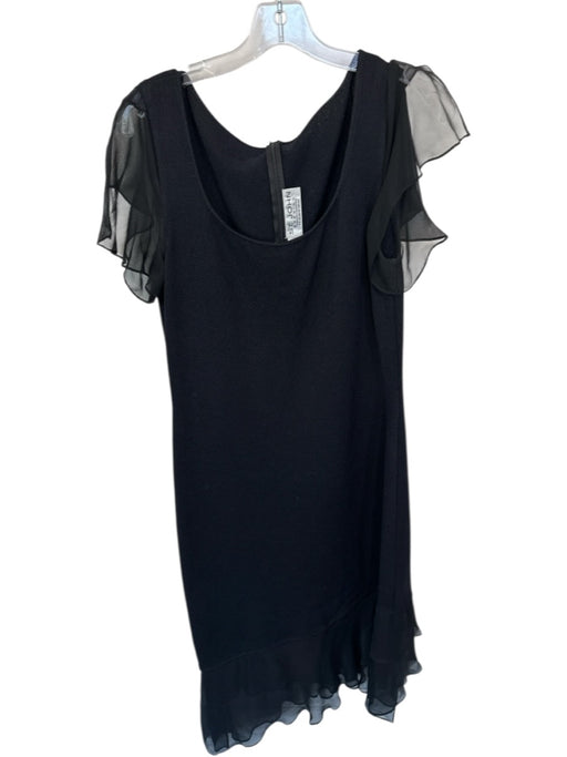 St. John Size 10 Black Wool Blend Flutter Sleeves Mesh Detail Back Zip Dress Black / 10