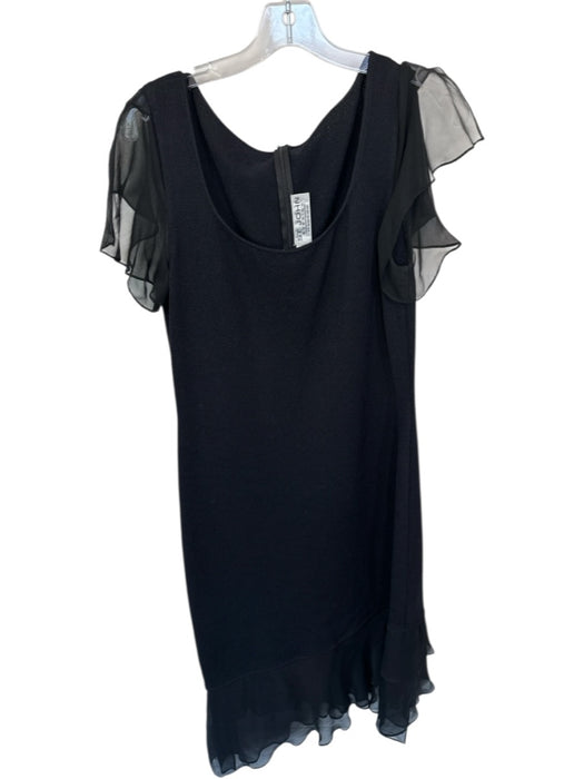 St. John Size 10 Black Wool Blend Flutter Sleeves Mesh Detail Back Zip Dress Black / 10