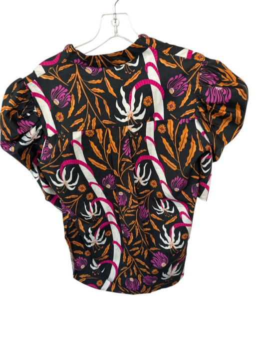 Sheridan French Size L Magenta & Orange Cotton Blend 3/4 Balloon Sleeve Top Magenta & Orange / L