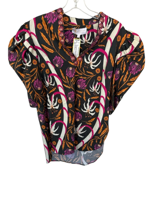 Sheridan French Size L Magenta & Orange Cotton Blend 3/4 Balloon Sleeve Top Magenta & Orange / L